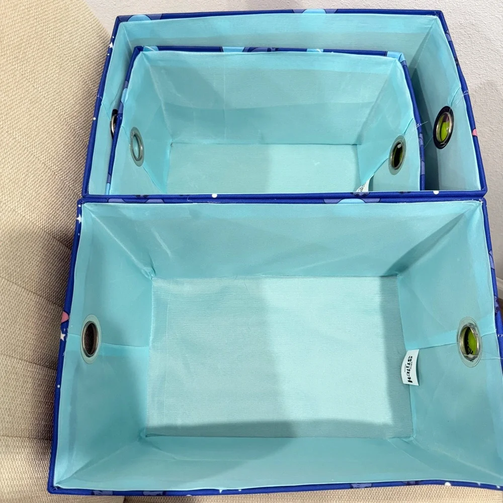 NEW Disney Stitch Storage Bin Set of 3 Blue Galaxy‎ Space Fabric Organizers